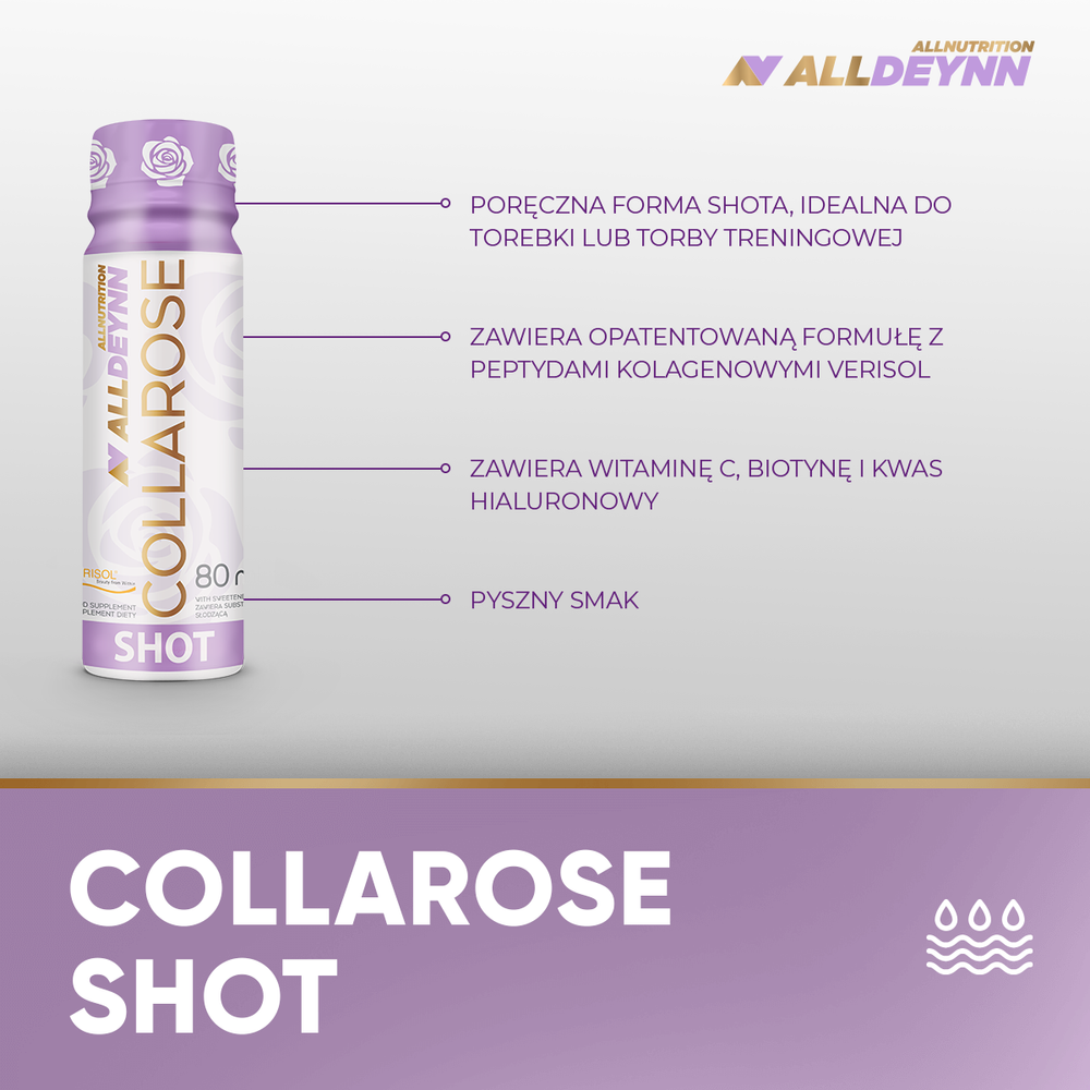 AllDeynn Collarose Shot Preparat Kolagenowy do Picia Raspberry Wild Strawberry 12x80ml
