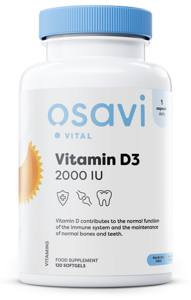 Osavi Vitamin D3 2000IU Wspiera Układ Odpornościowy i Zdrowie Kości 120 Kapsułek