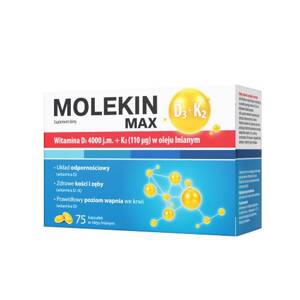 Molekin Max D3 +K2 w Oleju Lnianym dla Wsparcia Odporności Zdrowia Kości i Zębów 75 Kapsułek