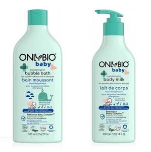 OnlyBio Baby Hipoalergiczny Płyn do Kąpieli dla Niemowląt od 1 Dnia Życia dla Skóry Atopowej i Alergicznej + Mleczko do Ciała