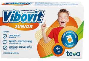 Vibovit Junior o Smaku Pomarańczowym Wspiera Rozwój Dziecka 4-12 Lat 14 Saszetek