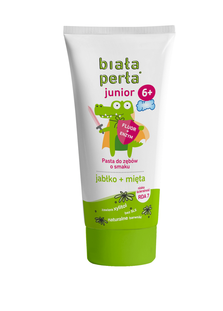 Biala Perla Pasta do Zębów dla Dzieci Junior 6+ o Smaku Jabłka i Mięty z Ziołami 75ml 