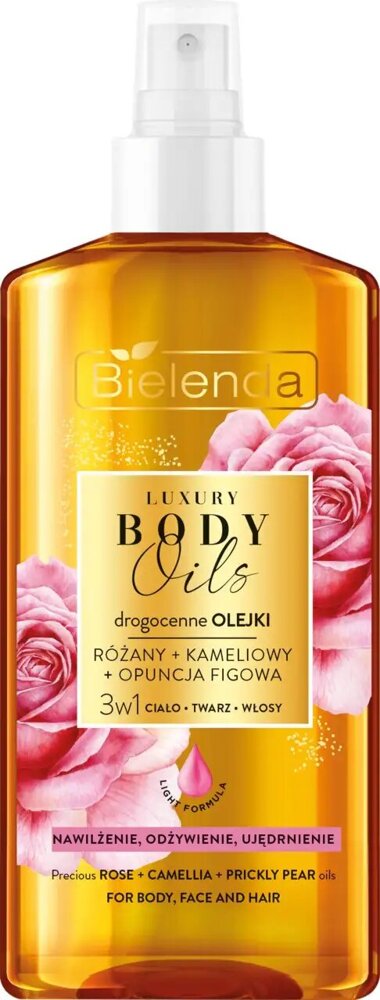 Bielenda Luxury Body Oils Drogocenne Olejki Różany Kameliowy Opuncja Figowa 3w1 dla Ciała Twarzy i Włosów 150ml