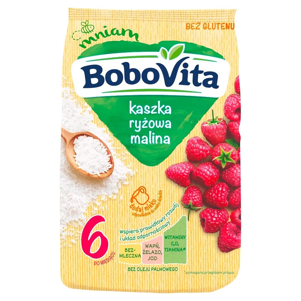 BoboVita Bezglutenowa Kaszka Ryżowa o Smaku Maliny po 6 Miesiącu 180g