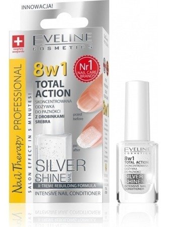 Eveline 8w1 Skoncentrowana Odżywka Do Paznokci z Drobinkami Srebra Silver Shine 12ml