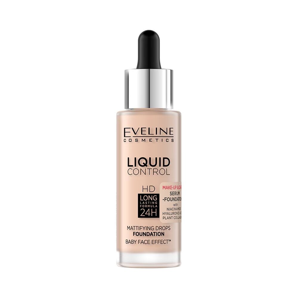 Eveline Liquid Control HD Podkład z Niacynamidem w Dropperze Nr 050 Golden Beige 32ml