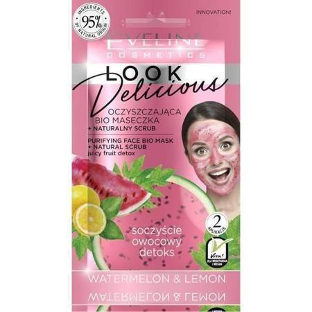 Eveline Look Delicious Oczyszczająca Bio Maseczka Naturalny Scrub z Arbuzem i Cytryną 10ml