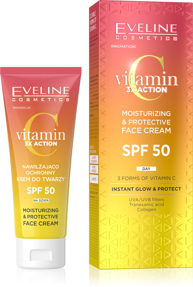 Eveline Witamina C 3x Action Nawilżająco-Ochronny Krem do Twarzy SPF50 na Dzień 30ml