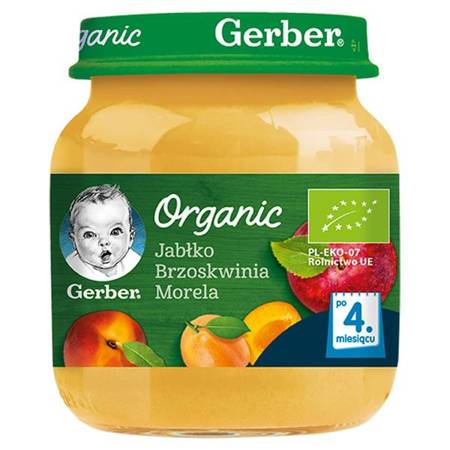 Gerber Organic Jabłko Brzoskwinia Morela dla Niemowląt po 4 Miesiącu 125g