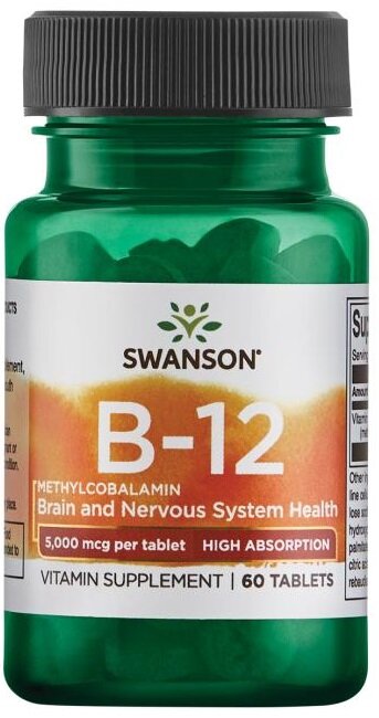 Swanson Vitamin B-12 Methylcobalamin 5000mcg Wysoka Absorpcja 60 Tabletek