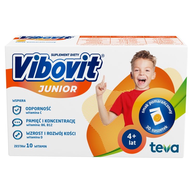 Vibovit Junior Witaminy Dla Dzieci W Wieku 4-12 Lat O Smaku Pomarańczy 30 sasz.